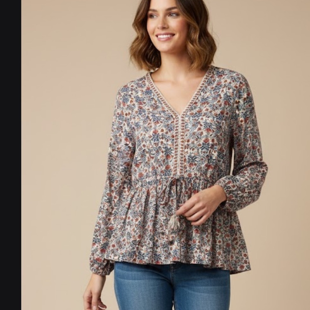 Max Studio Floral V-Neck Blouse